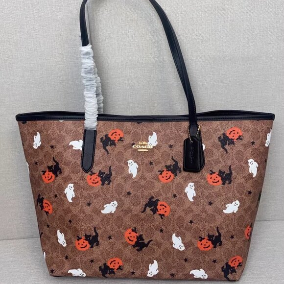 Coach City Tote In Signature Canvas With Halloween Print - Picture 1 of 6
